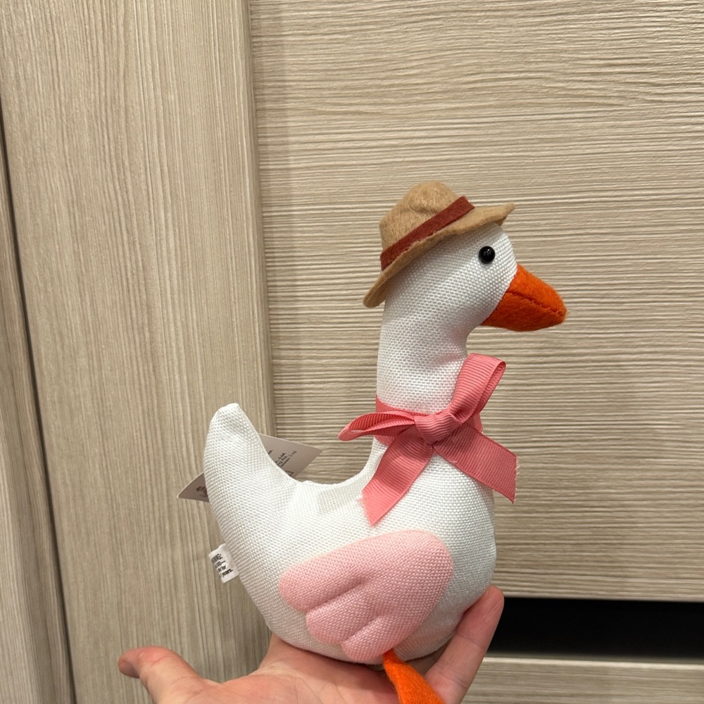 White Goose Plush Toy with Pink Bow and Hat